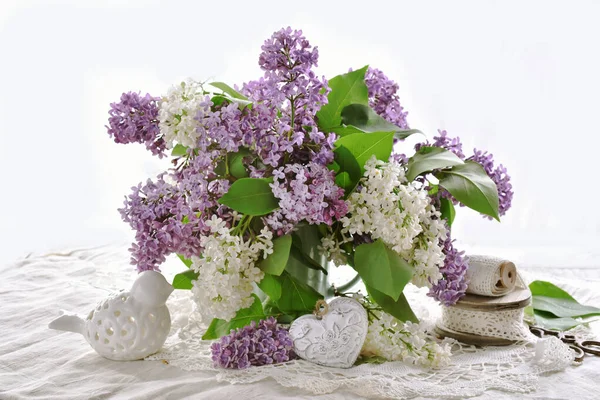 Bunch White Purple Lilac Blossoms Vase Isolated White — Stock Photo, Image