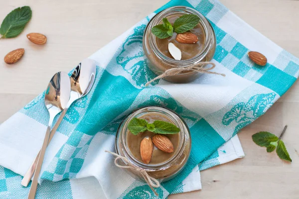 Healthy vegan chocolate almond pudding — Stock Photo, Image