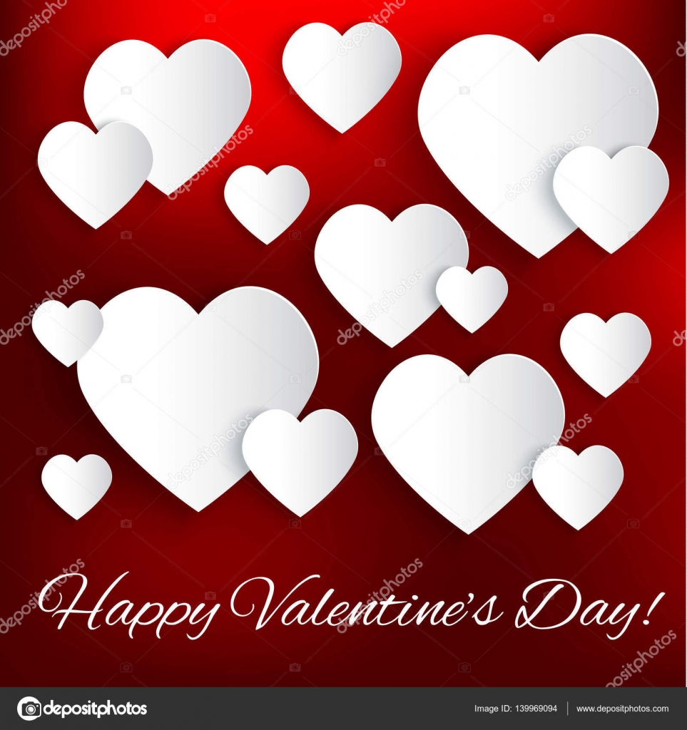 Felice giorno di San Valentino sfondo con cuori di carta bianca su sfondo rosso Disegno di vettore per il vostro carte volantini brochure manifesti