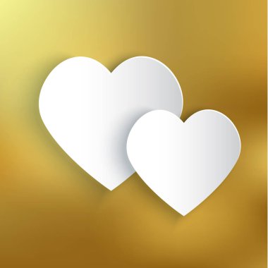 Altın arka plan üzerinde iki kağıt kalp
