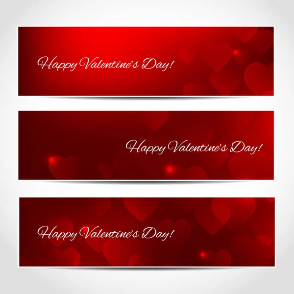 Feliz día de San Valentín Banners con corazones rojos — Vector de stock