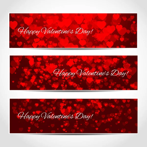 Feliz día de San Valentín Banners con corazones rojos — Archivo Imágenes Vectoriales