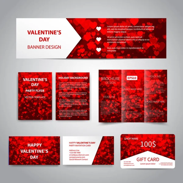 Valentine Day Banner Szórólapok Kiadvány Névjegykártyák Ajándék Kártya Tervezősablonok Piros — Stock Vector