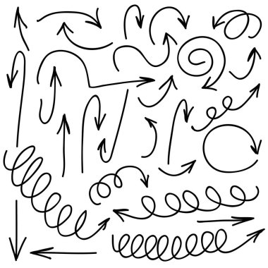 El yazılı marker kalem vektör okları farklı şekil. Vurgu el çizilmiş oklar, beyaz arka planda izole çizgiler