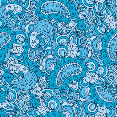 Soyut deniz süsleme ile vektör Dikişsiz desen arka plan. Tasarım Web sayfaları, arayüz, afiş, el ilanları, poster, broşürler, yıllık kapak raporları kartları baskı tekstil kumaş