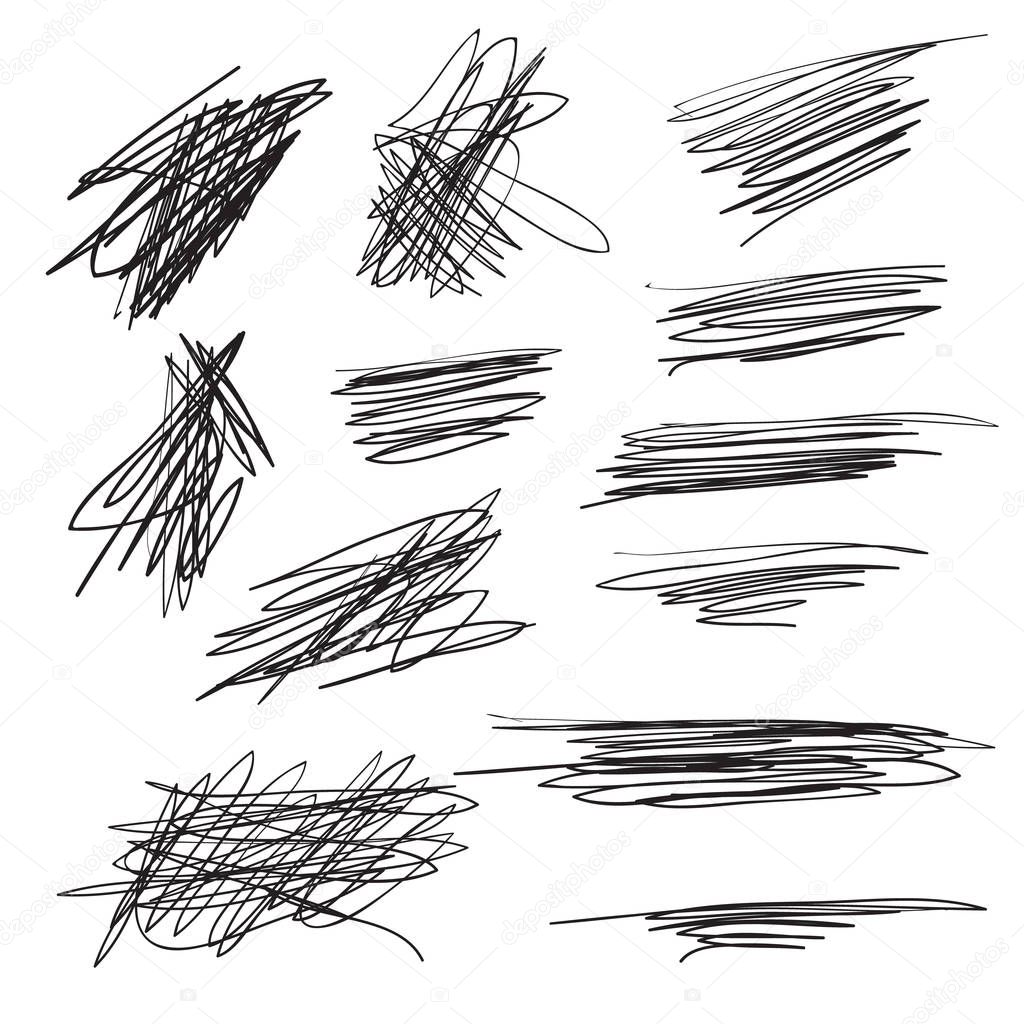 Scribble brush strokes set, vector logo design element