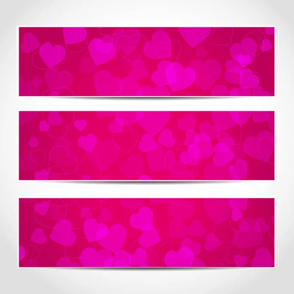 Bannières Avec Cœurs Roses Sur Fond Rose Set Design Vectoriel — Image vectorielle