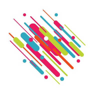 Modern malzeme tasarım tarzında renkli çizgiler ve yuvarlak şekiller ile geometrik dinamik arka plan. Broşürler, kartlar, afiş, broşür, poster, baskı vb için soyut tasarım.