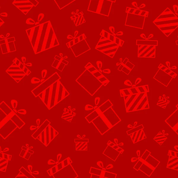 赤の背景にギフトボックスとクリスマスベクターシームレスなパターン 新年ベクターデザイン クリスマスギフトボックス 誕生日 結婚式やその他の休日のためのラッピング紙 — ストックベクタ