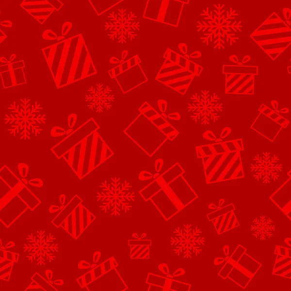圣诞矢量无缝模式与礼品盒在红色背景 新年矢量设计 圣诞礼品盒 婚礼和其他节日的包装纸 — 图库矢量图片
