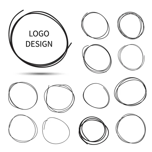 Cerchi Disegnati Mano Vettoriale Design Del Logo Doodle Schizzo Scarabocchiare — Vettoriale Stock