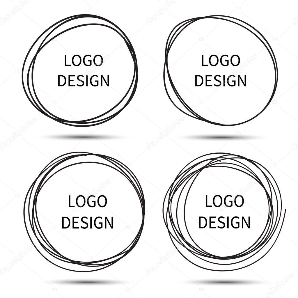 Vector hand drawn circles for Logo design. Doodle sketch scribble circular logo design elements