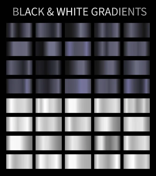Gradienti vettoriali in bianco e nero. Argento metallizzato, pendenze cromate — Vettoriale Stock