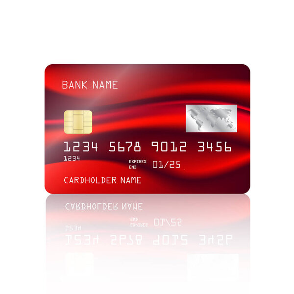 Вектор кредитной карты с цветным красным фоном. Красная кредитная карточка. Вектор