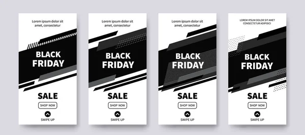 Black Friday set of vector sale banners for social media stories — Stock Vector
