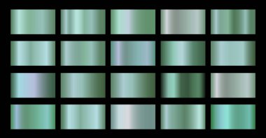 Emerald Green vektör eğimleri ayarlandı. Parlak parlak metalik yeşil gradyan