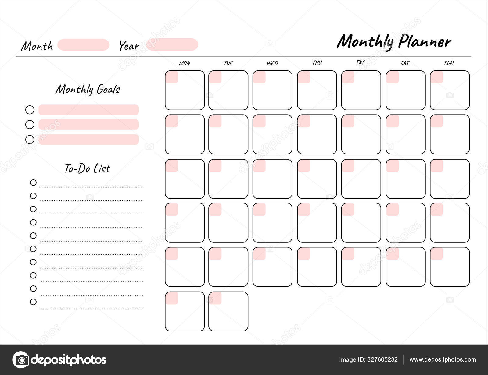 monthly-planner-printable-template-vector-blank-white-notebook-page-a4