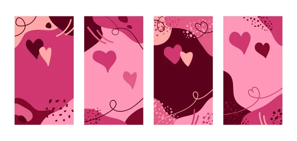 Vector Set Valentines Day Abstract Pink Backgrounds Καρδιές Και Χώρο — Διανυσματικό Αρχείο