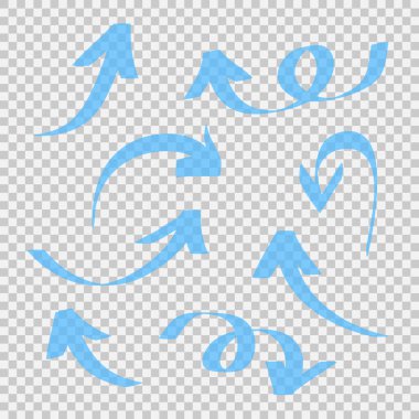 Şeffaf arkaplanda izole edilmiş mavi ok kümesi. Vektör tasarım ögesi