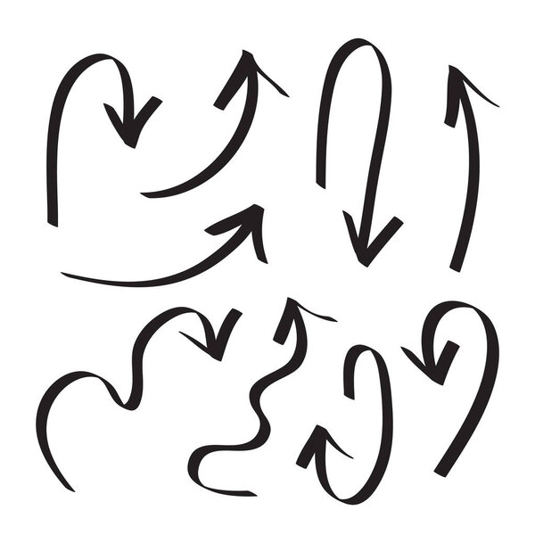 Arrows icons vector hand drawn editable set. Arrow sketch handmade doodle swipe up symbol sign isolated on white background. Simple logo vector design illustration image