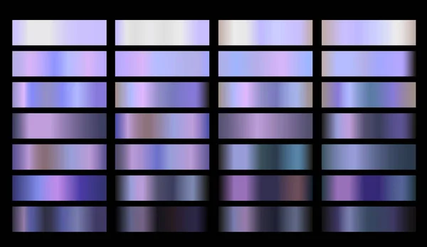 金属グラデーションカラーセット スクリーン モバイル デジタル ウェブ用ベクトルネオンクロムテクスチャ表面背景テンプレート 金属とクロムの色合いの組み合わせ ライラック バイオレットネオンクロムの色合い — ストックベクタ