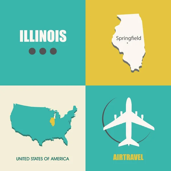 Carte Illinois plat — Image vectorielle