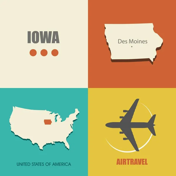 Iowa mapa plano — Vetor de Stock