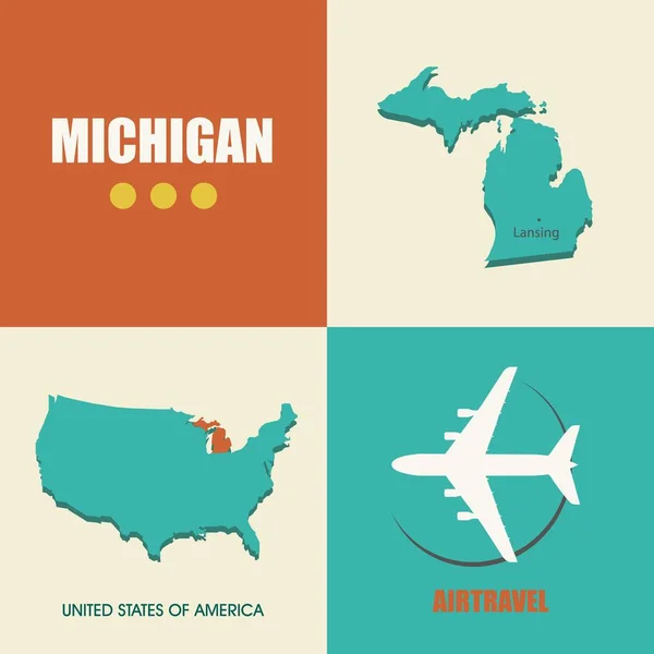 Michigan Mapa płaska — Wektor stockowy