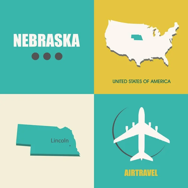 Nebraska Mapa płaska — Wektor stockowy