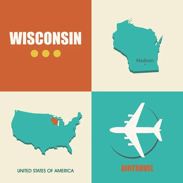 Carte géographique Wisconsin flat — Image vectorielle