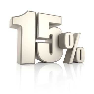 Beyaz arka plan üzerinde izole yüzde 15. 3D render