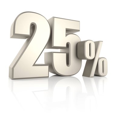 Beyaz arka plan üzerinde izole yüzde 25. 3D render