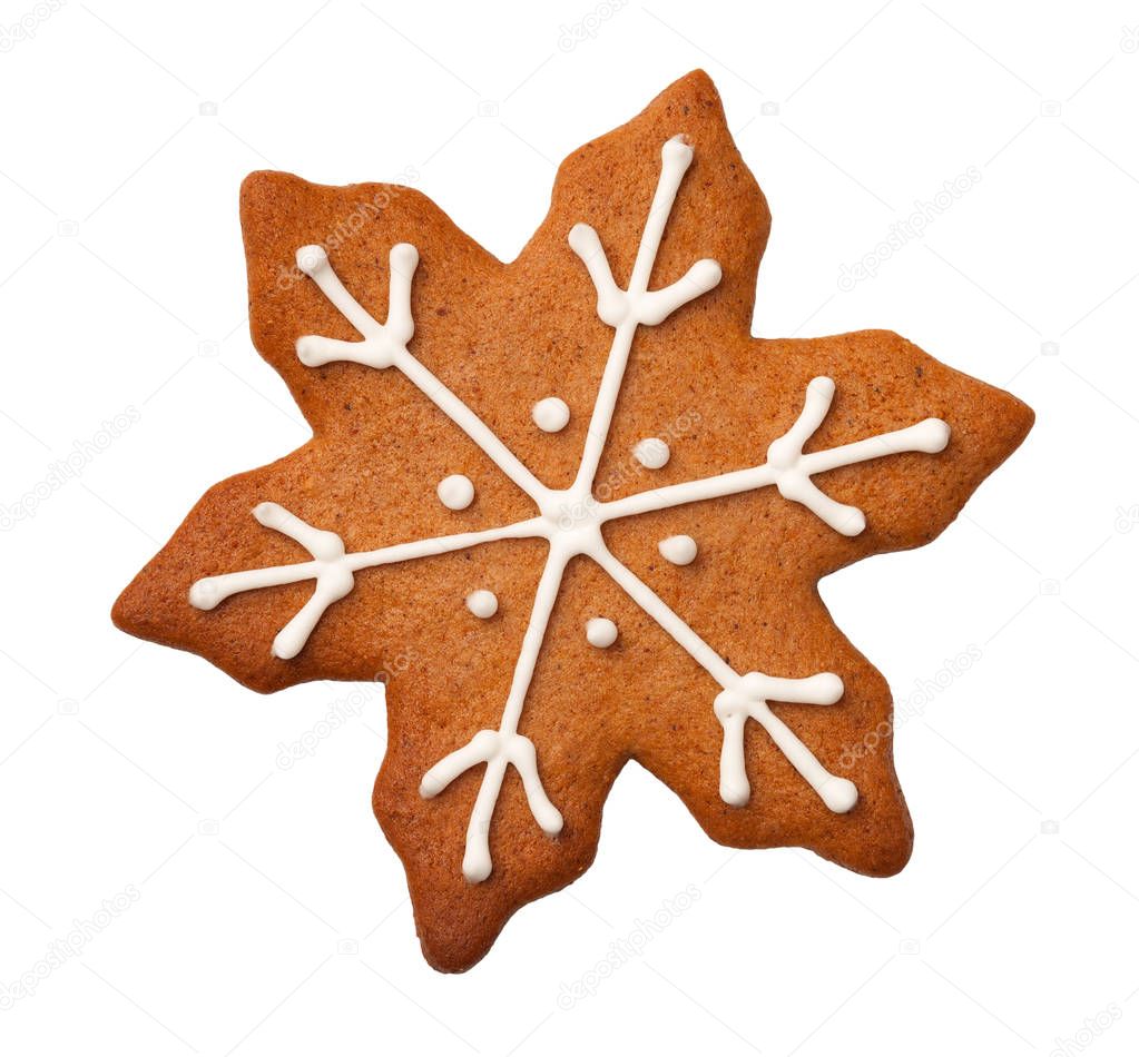 Christmas Gingerbread Snowflake Cookie Isolated on White Backgro