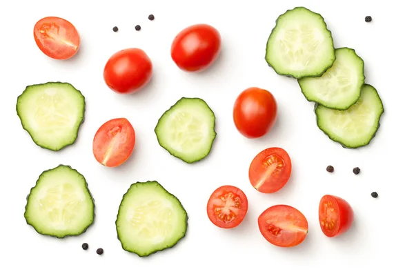Pepper Cherry Tomatoes with Cucumber Isolated on White Backgroun — Stock Photo, Image