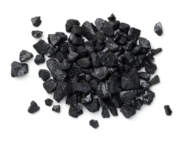 Schwarzer Kohlehaufen isoliert auf weißem Hintergrund — Stockfoto