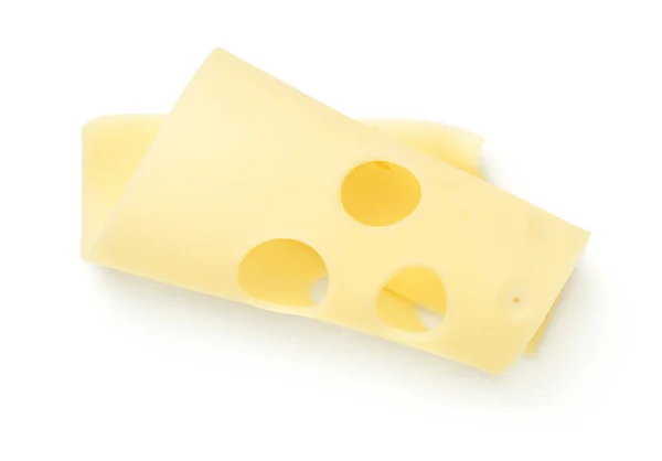 Fatia de queijo Emmentaler isolado em fundo branco — Fotografia de Stock