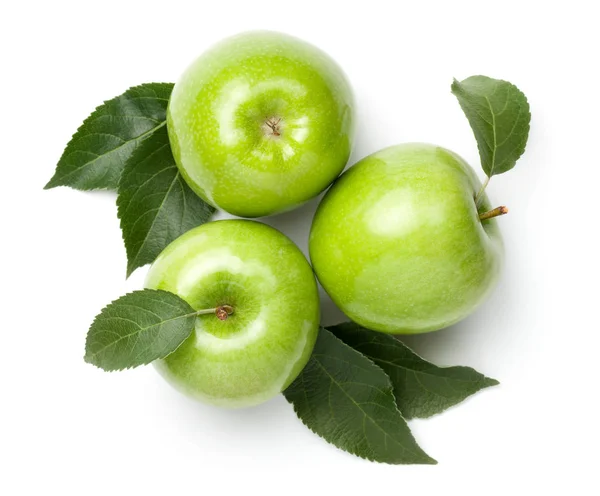 Groene Appels Geïsoleerd Witte Achtergrond Oma Smith Appel Bovenaanzicht Vlak — Stockfoto