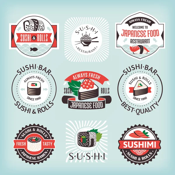 Zbiór różnych etykiet sushi Ilustracje Stockowe bez tantiem