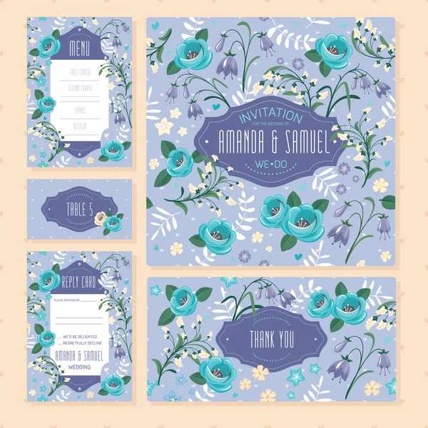 Ensemble de cartes de mariage floral — Image vectorielle