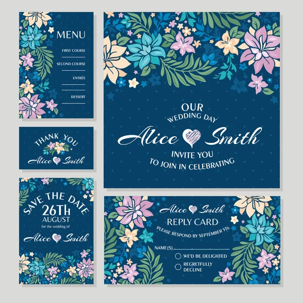 Conjunto de tarjetas de boda florales — Vector de stock