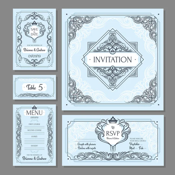 Colección de tarjetas de boda floral vintage caligráfica — Vector de stock