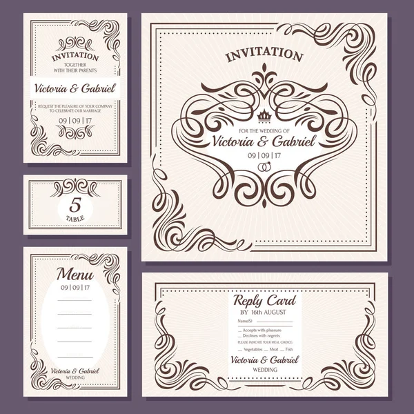 Coleção de cartões de casamento floral vintage caligráfico Vetores De Stock Royalty-Free