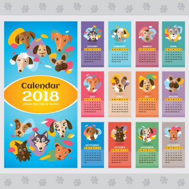 stilize köpekler ile 2018 yıl takvim