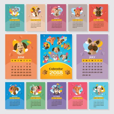 stilize köpekler ile 2018 yıl takvim