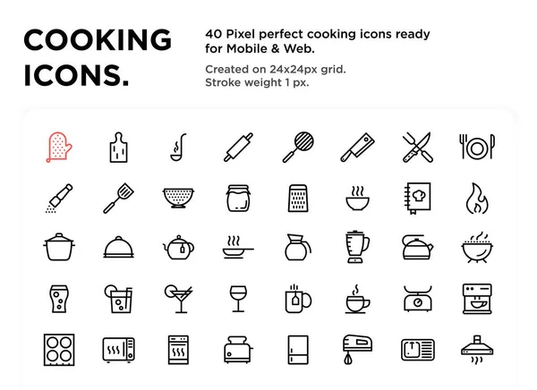 40 Pişirme Simgesi, piksel mükemmel, 24x24px ızgarasında oluşturuldu, tüm mobil platformlar için hazır, ağ ve yazdırma, renk ve boyutunu değiştirmek kolay