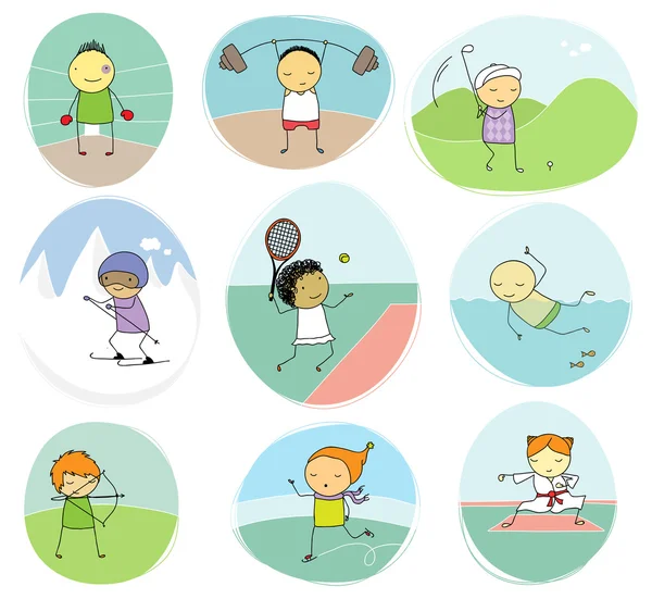 Sport dzieci doodle kolekcji — Wektor stockowy