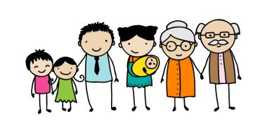 Üç kuşak ile aile doodle