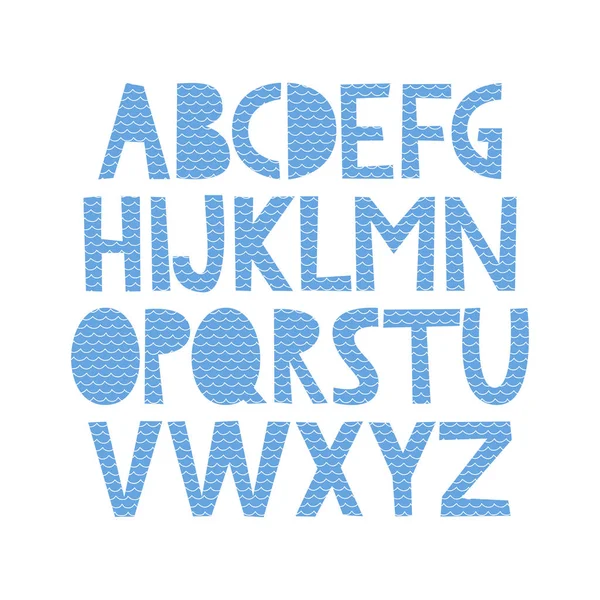 Alfabeto desenhado à mão bonito com padrão de mar — Vetor de Stock
