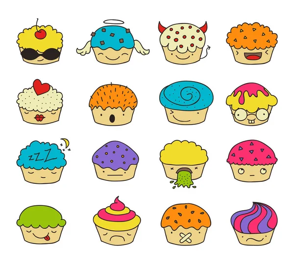 Muffin emoji set — Stock Vector