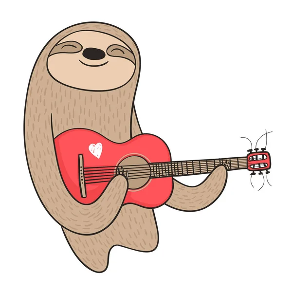 Cartoon sloth playing the guitar — Stock Vector